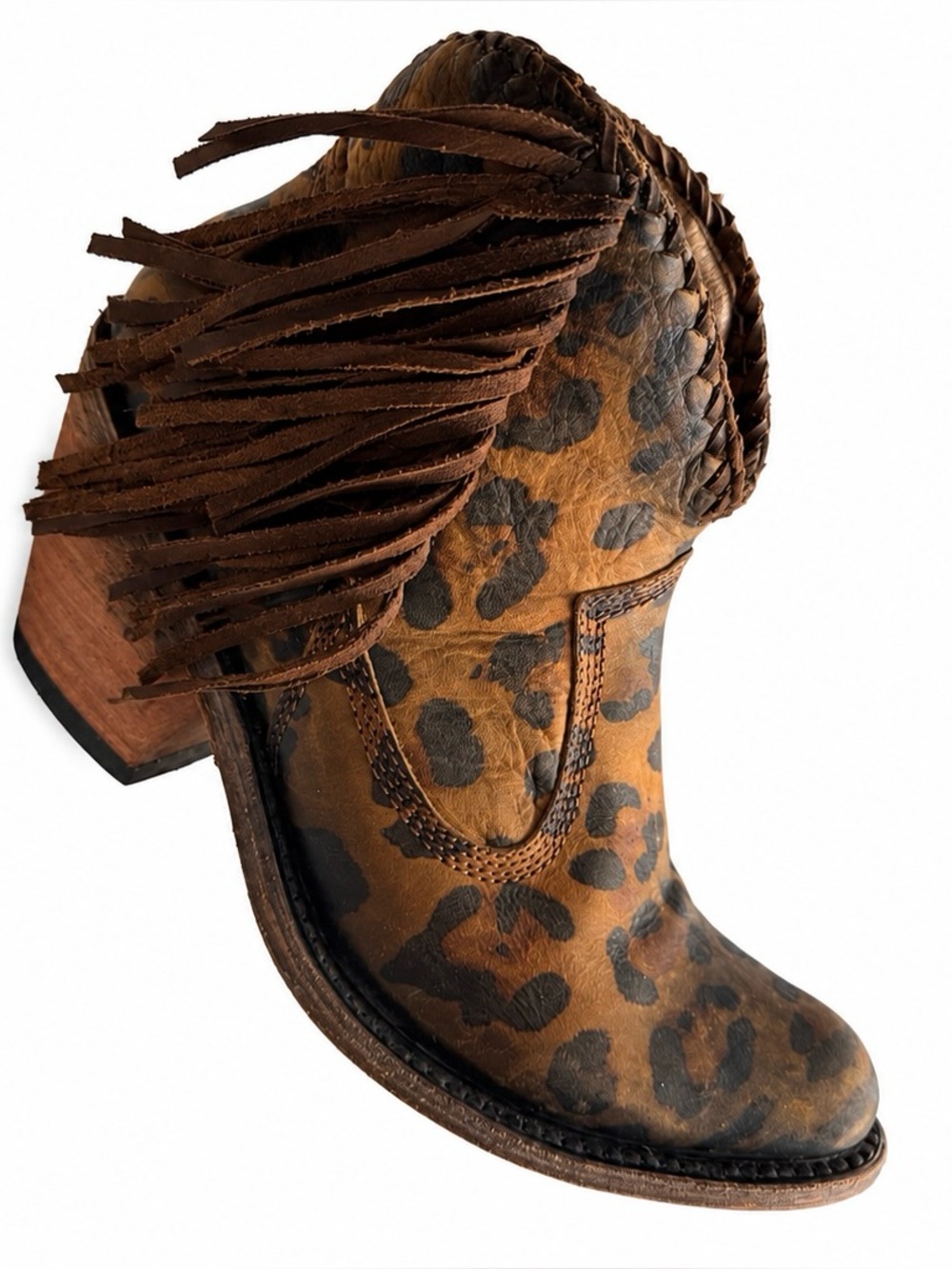 Liberty Black Chloe Chita Miel Fringe Leopard Booties Sz 8 Dust Bag $280 - Picture 15 of 16